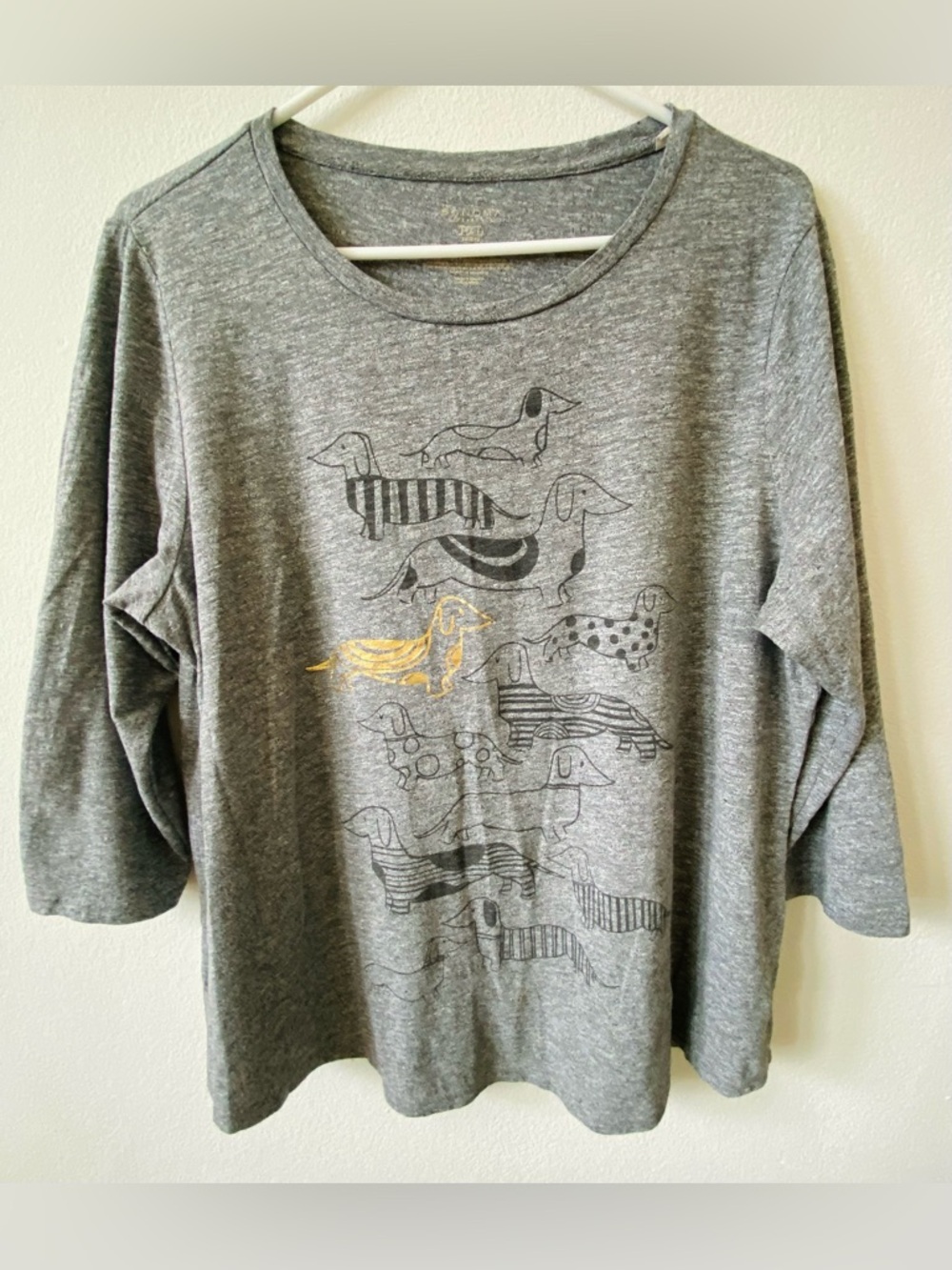 Gray Dachshund Graphic Long Sleeve Top - Yellow Accent XL